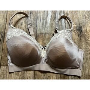 Cacique Bra 40D Modern Balconette Longline Ornate Lace Beige Tab EUC